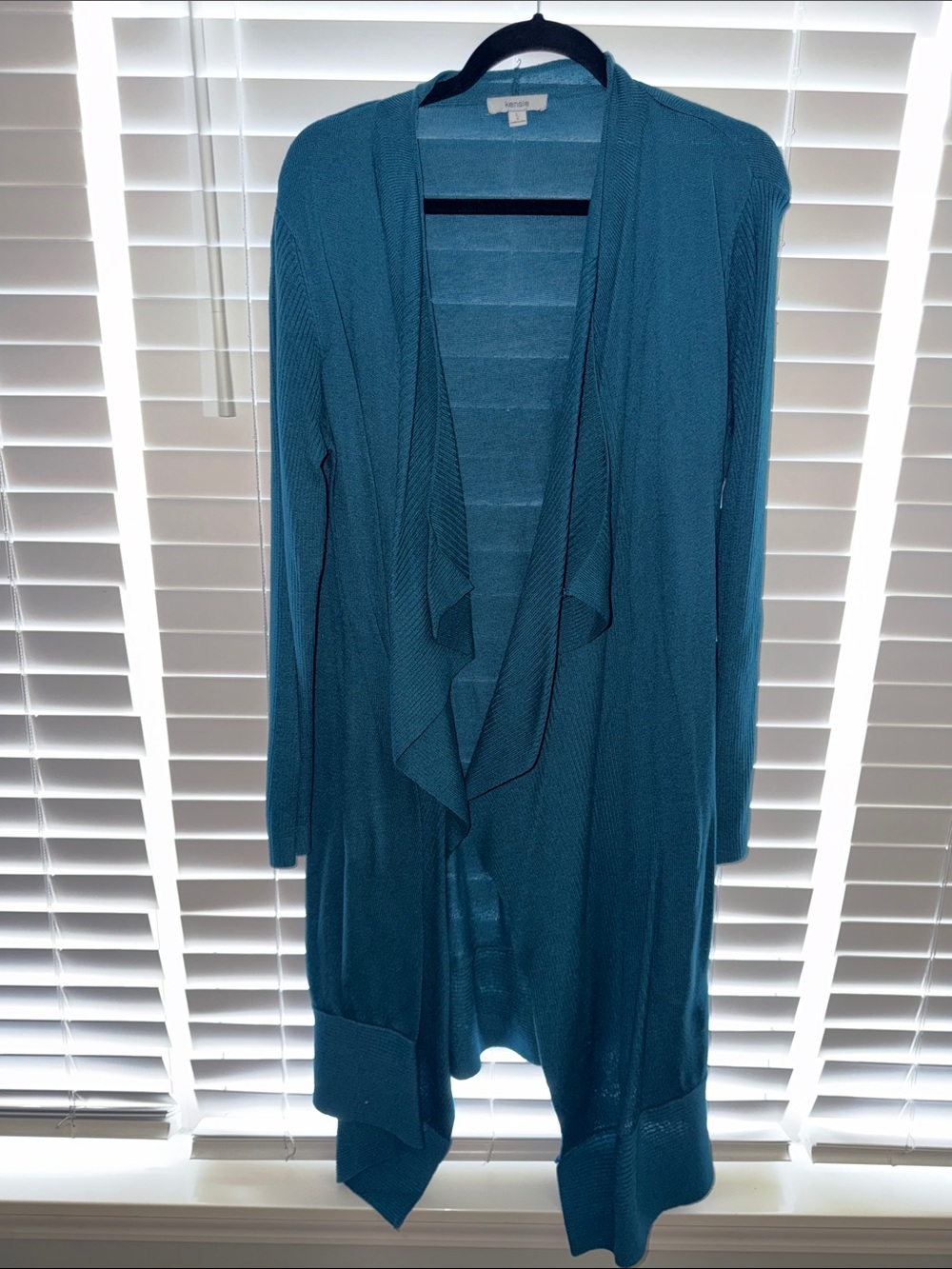 Kensie Teal Open-Front Waterfall Cardigan
